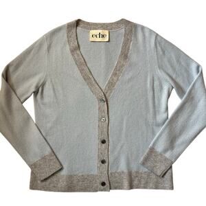 eche Blue Silver Shimmer Cashmere Button Front Cardigan Size M